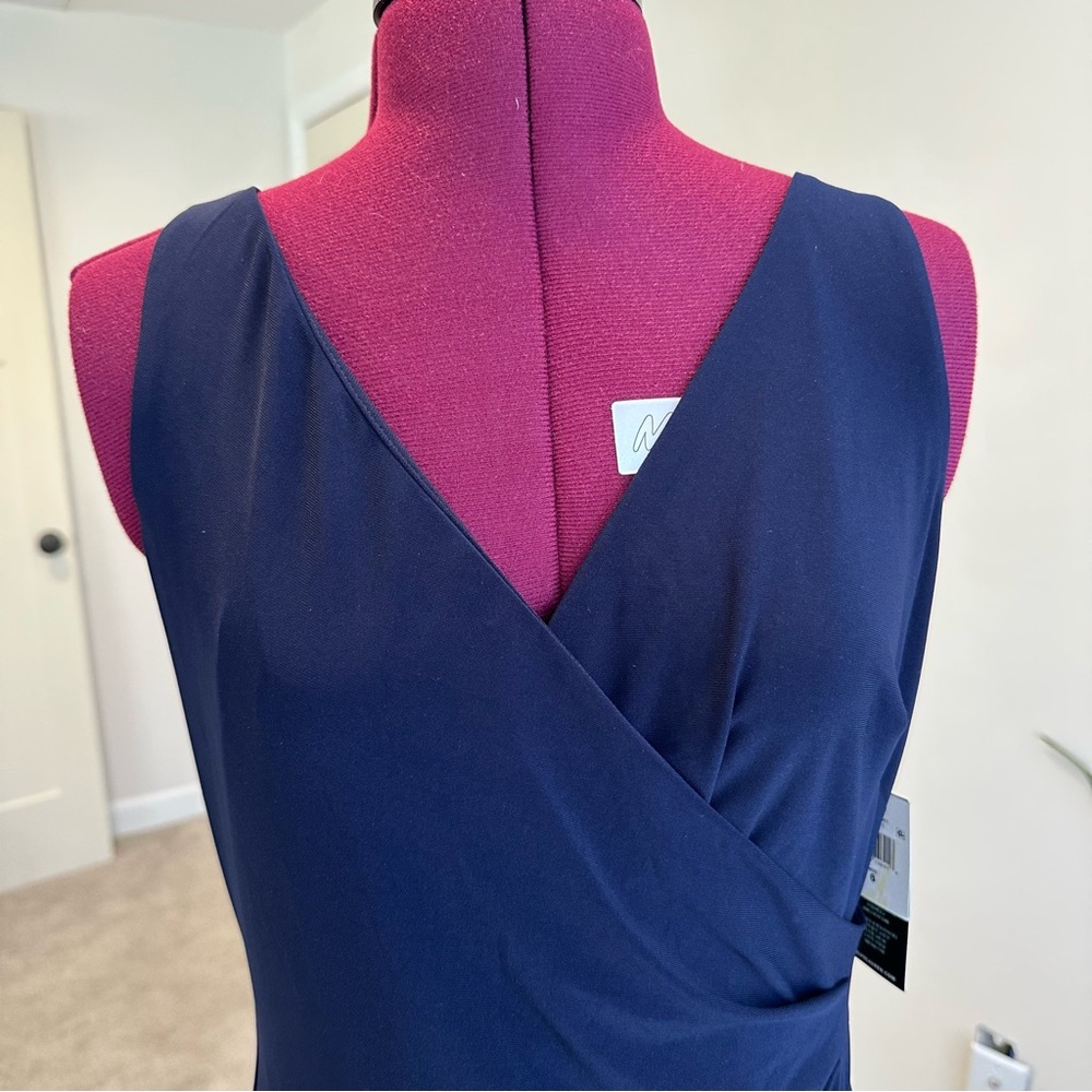 NWT Ralph Lauren Navy Blue Sleeveless Ruched tulle panel a-line Dress - Picture 3 of 12